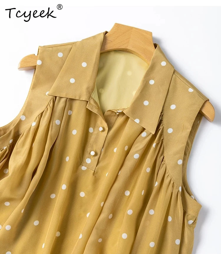 

Tcyeek 100% Mulberry Silk Elegant T-shirts for Women Summer Clothes Womens Tops Sleeveless Vest Sweet Loose 2026 Футболки