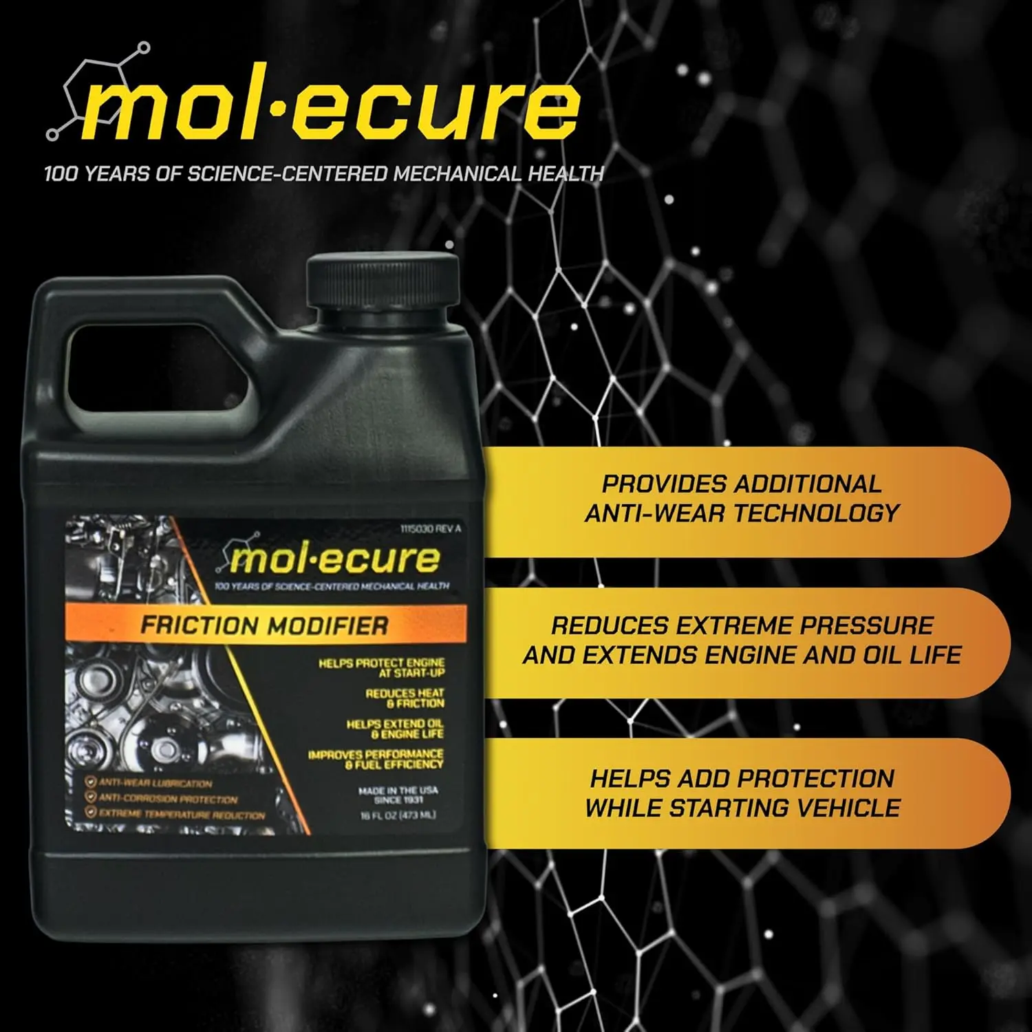 مادة مضافة زيت تعديل الاحتكاك FM16 - تقلل الاحتكاك والحرارة والتآكل - تعزز اقتصاد الوقود وتزييت البدء - 16 أونصة #4