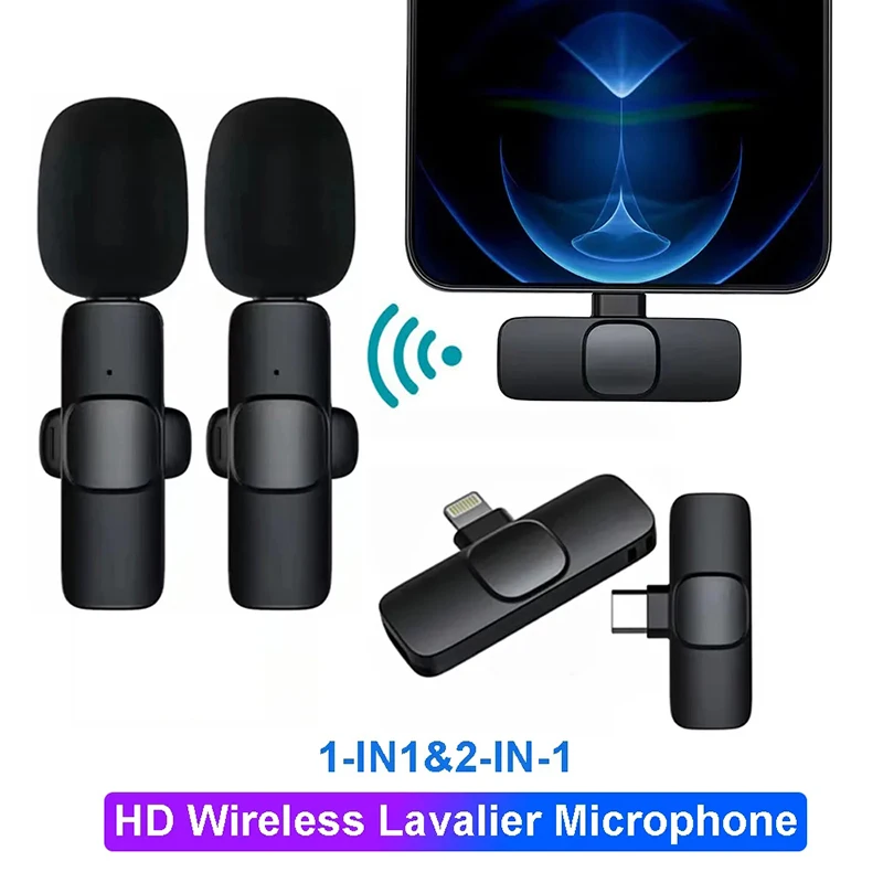 2-in-1 Wireless Lavalier Microphone Portable Audio Video Recording For Ios Android Tiktok Live Broadcast Gaming Phone Mini Mic