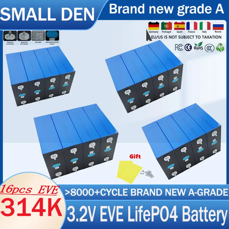 

New 16pcs EVE 2.3V 314K Aclass deep cycle 8000+lithium iron phosphate battery suitable for solar energy storage electricvehicles