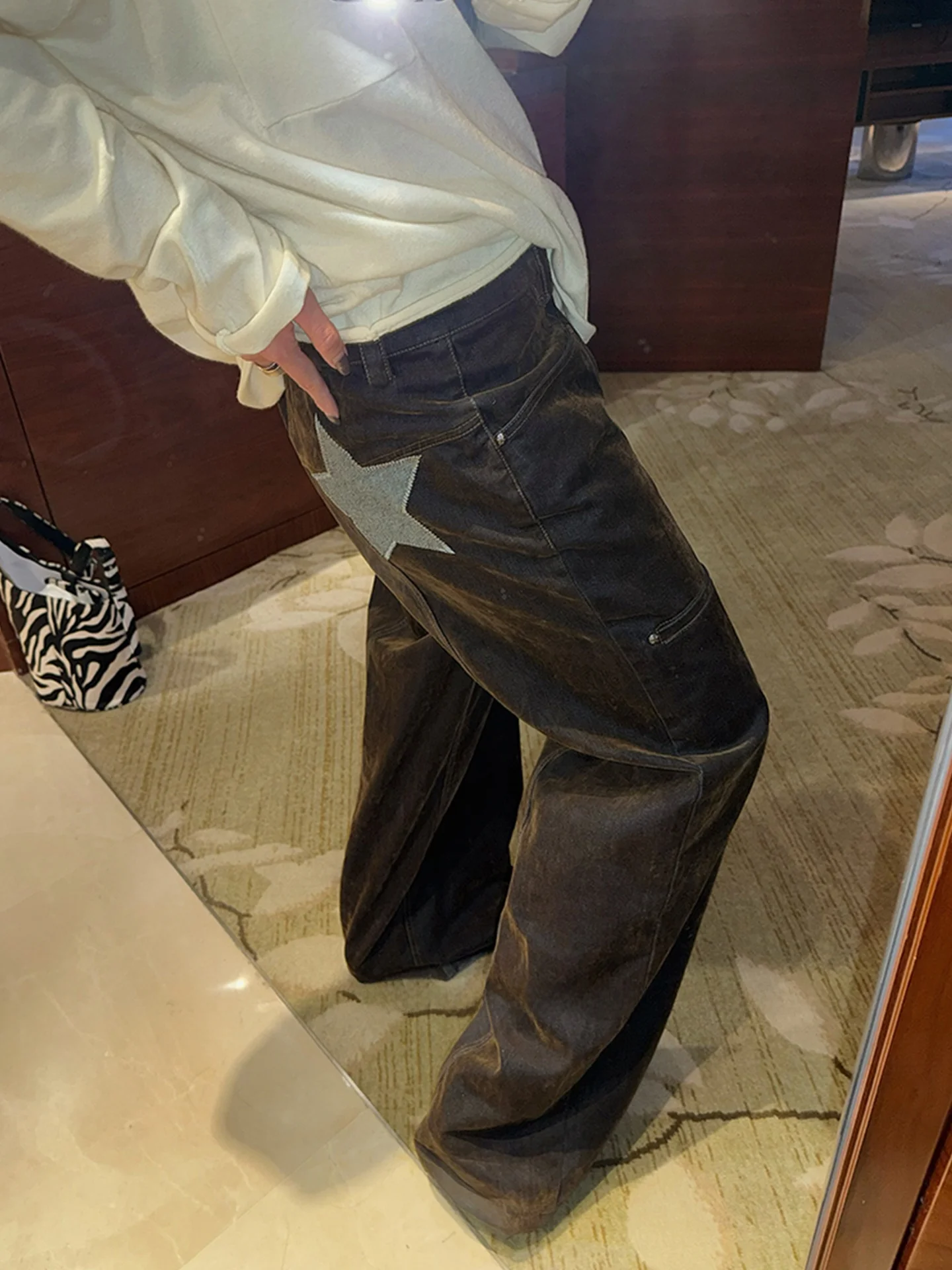 

Джинсы Thiened Fce женские прямые, зимние, новые, теплые, с узором «звезды», повседневные, с заниженной талией