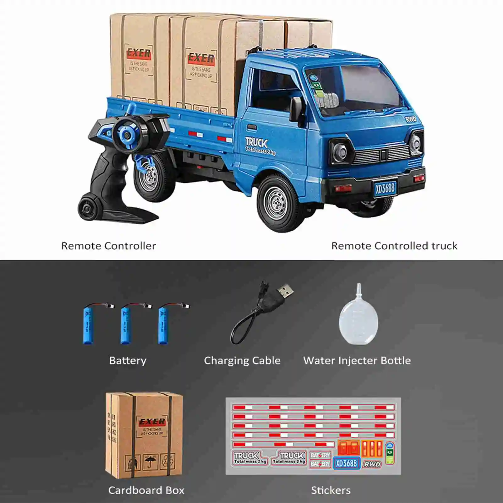 Coche de transporte RC, conducción multidireccional, escala 1/16, 2,4 Ghz, rociador de Control remoto, camión de transporte para niños, camión de Control remoto