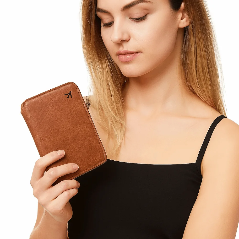 

Simple Solid Color PU Passport Bag Airplane Check-in RFID Anti-theft Passport Clip Purse Passport Cover Card Storage Bag Men