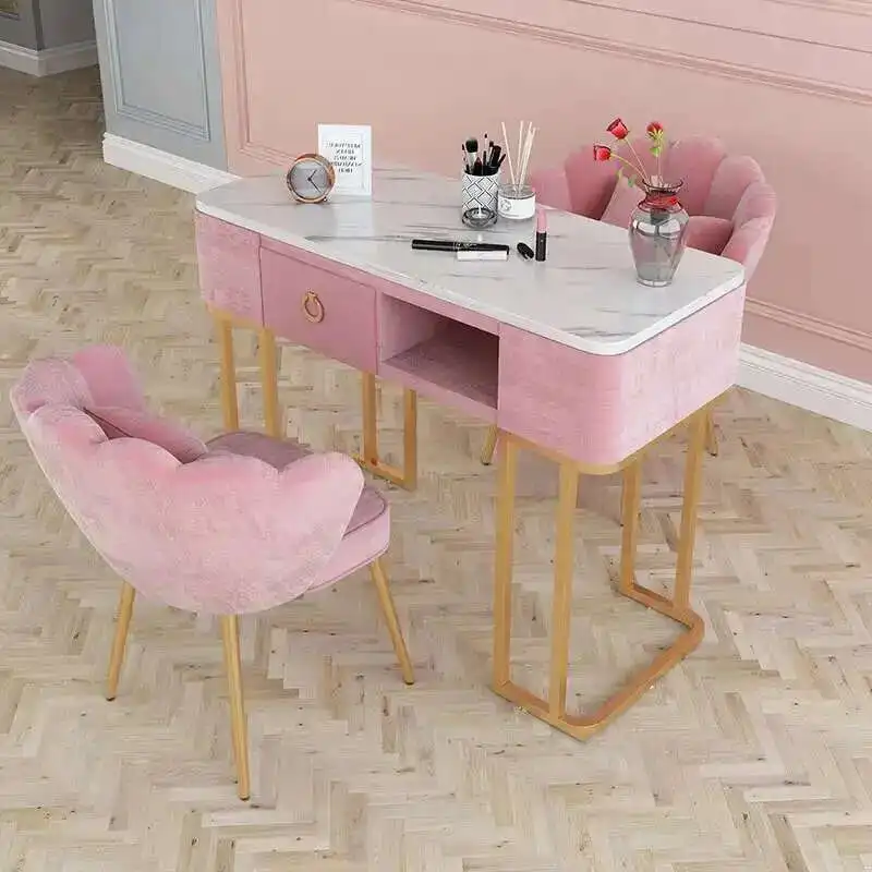 

Modern Minimalist Nail Tables Manicure Shop Table and Chair Set Light Luxury Single Double Professional Manicure Table Chair U