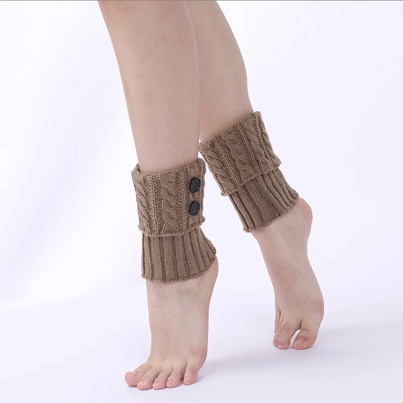 النساء الخريف والشتاء الحياكة التقلبات زر قصيرة الساق حماة الركبة حماة جديد الصوف الأحذية الدافئة يغطي القدم #5