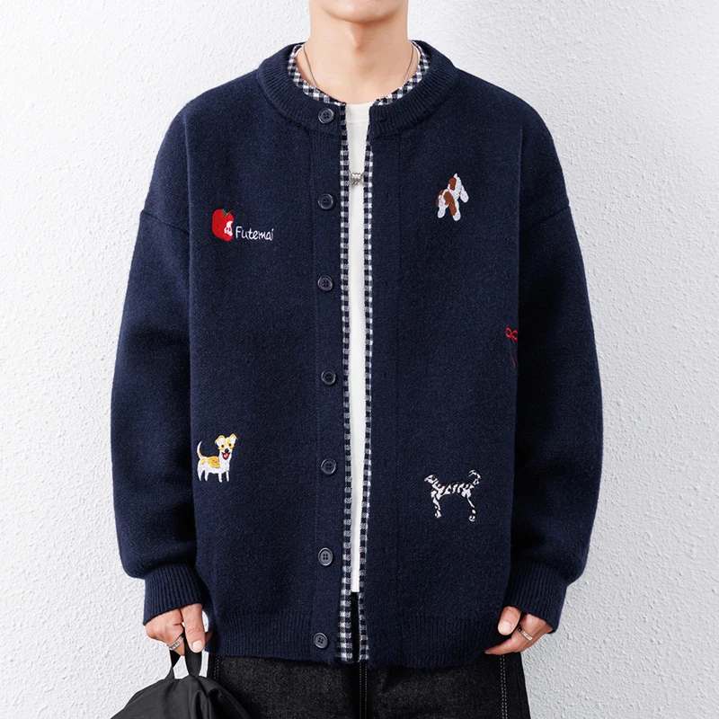 Modischer, bequemer Herren-Strickcardigan, hochwertige Marke, süßes Stickerei-Design, Herbst-Winter, koreanischer lässiger Rundhals-Pullover-Mantel – Detail 4
