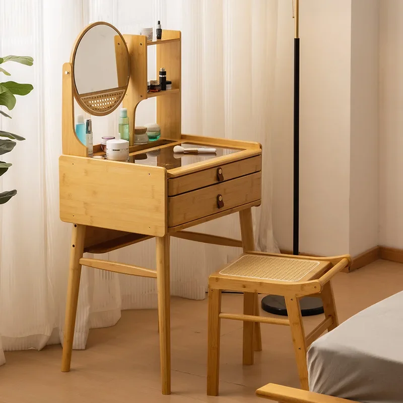 Durable New dresser storage with rack, bedroom small makeup table, simple and high-end feeling with mirror dressing combination