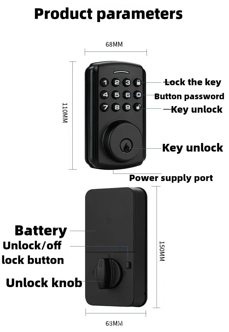 Smart Fingerprint Lock with Password/Key Fully Automatic American Lock Suitable for Doors with A Thickness of 33-