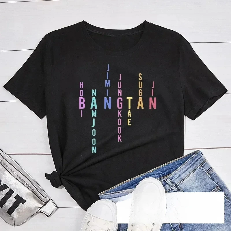 

2025 New Letter Printed T-shirt Women's Loose Casual Fashion Korean Edition T-shirt Women's Round Neck Y2K Harajuku T-shirt Top