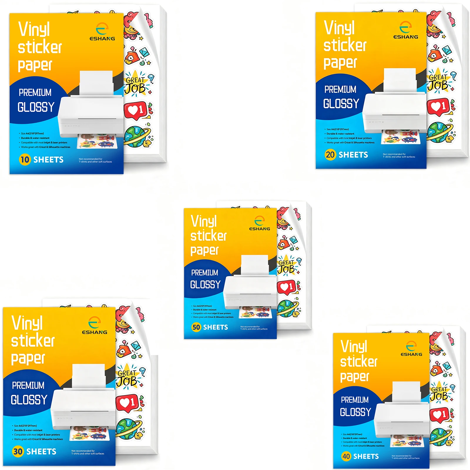 

Глянцевая пленка ESHANG формата A4 (8,3×11,7 дюйма) / самоклеящаяся водостойкая ПЭТ-пленка для струйной печати