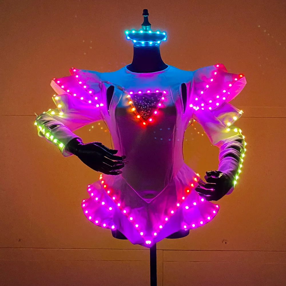 

LED Ladies Set Dress Female Ballet Performance Light Up dress Wedding Party New Year Christmas Sexy Dance one-piece dress