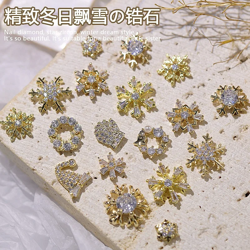 10pcs Bow Rose Flower Christmas Zircon Crystals Rhinestones Jewelry Nail Art Decorations Nails Accessories Charms Supplies SN16