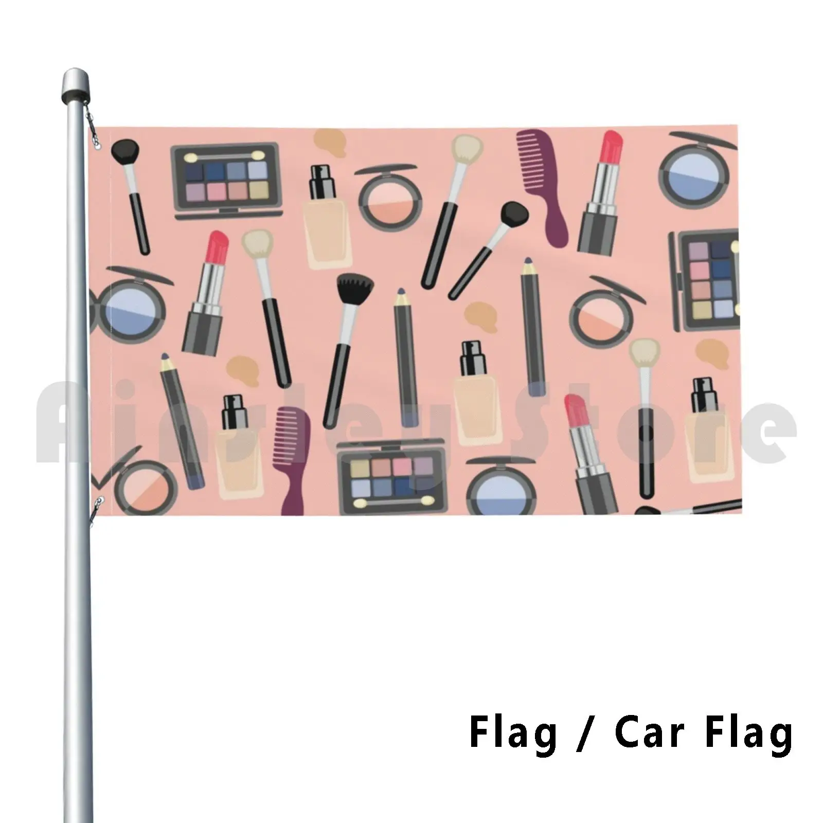 Makeup Kit Flag Car Flag Funny Makeup Kit Lipstick Pink Foundation Brush Brushes Vector Pattern Beauty