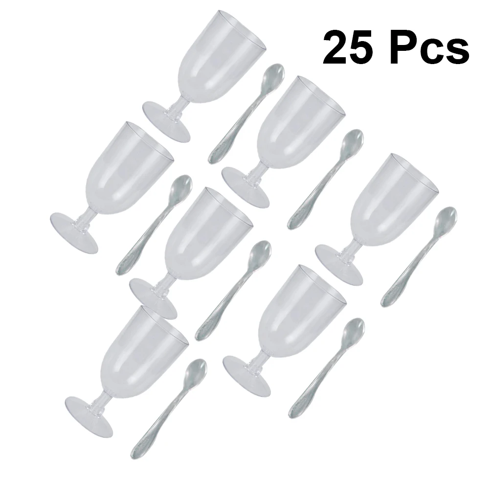 

25 Pcs Ice Cream Wine Glass Plastic Tableware Dishes Pudding Cup Jelly Dessert Cups Mousse