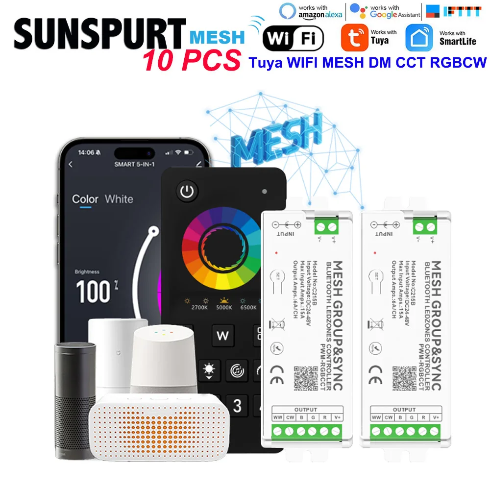 10Tuya WiFi LED Controller Alexa Google Home Voice Control CCT RGB RGBW LED Strip Light Smart APP Controller MESH RF 2.4G Remote