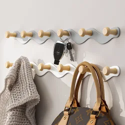 Nordic Wooden Coat Hanger Wall Hooks Home Hotel Porch Living Room Wall Hanging Coat Hook Key Holder Decoration Hook Racks