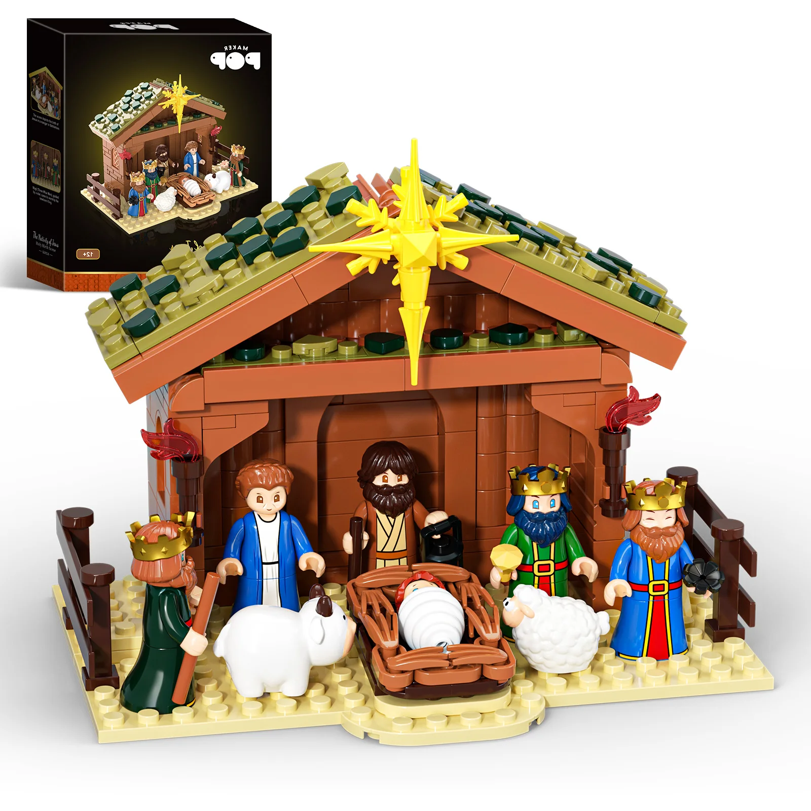 JAKI Christmas Nativity Scene Set Building Blocks Model Kit Manger Stable Tabletop Holiday Decor Home Display Gift Collectors Christian Jesus Birth Xmas Village Decoration Ornaments Halloween Birthday