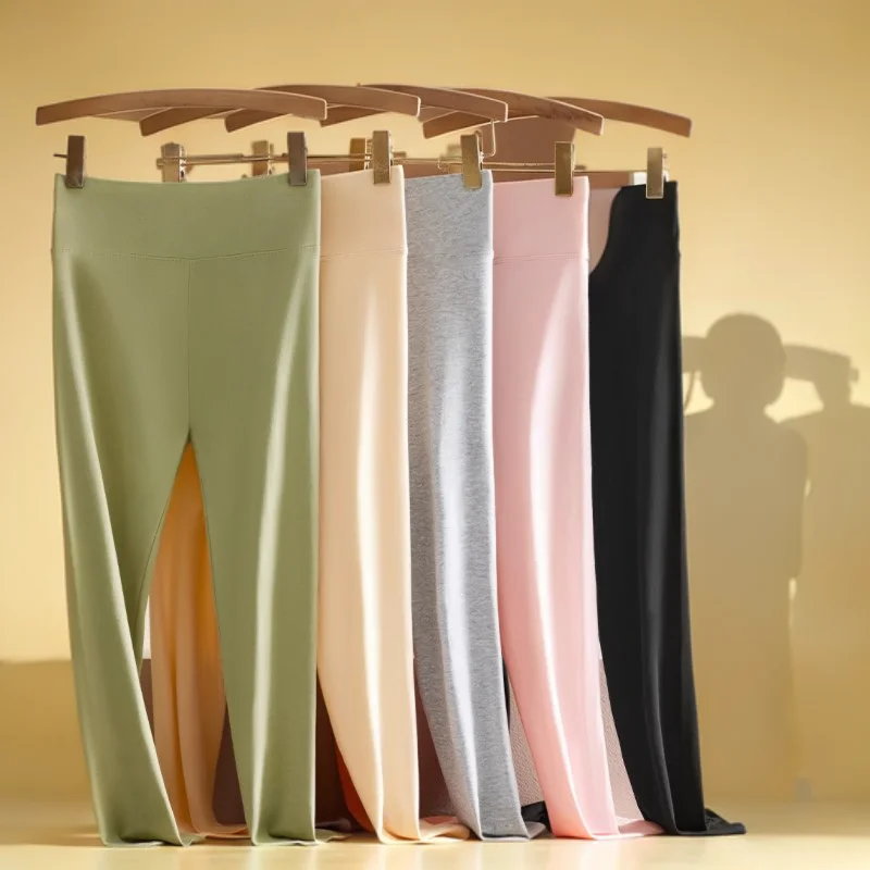 

Warm Leggings For Women Footed Sweat-Absorbing Slashed Asymmetric Solid Butt-Lift Pressed Wide-Legged Stylish Breathability Sexy