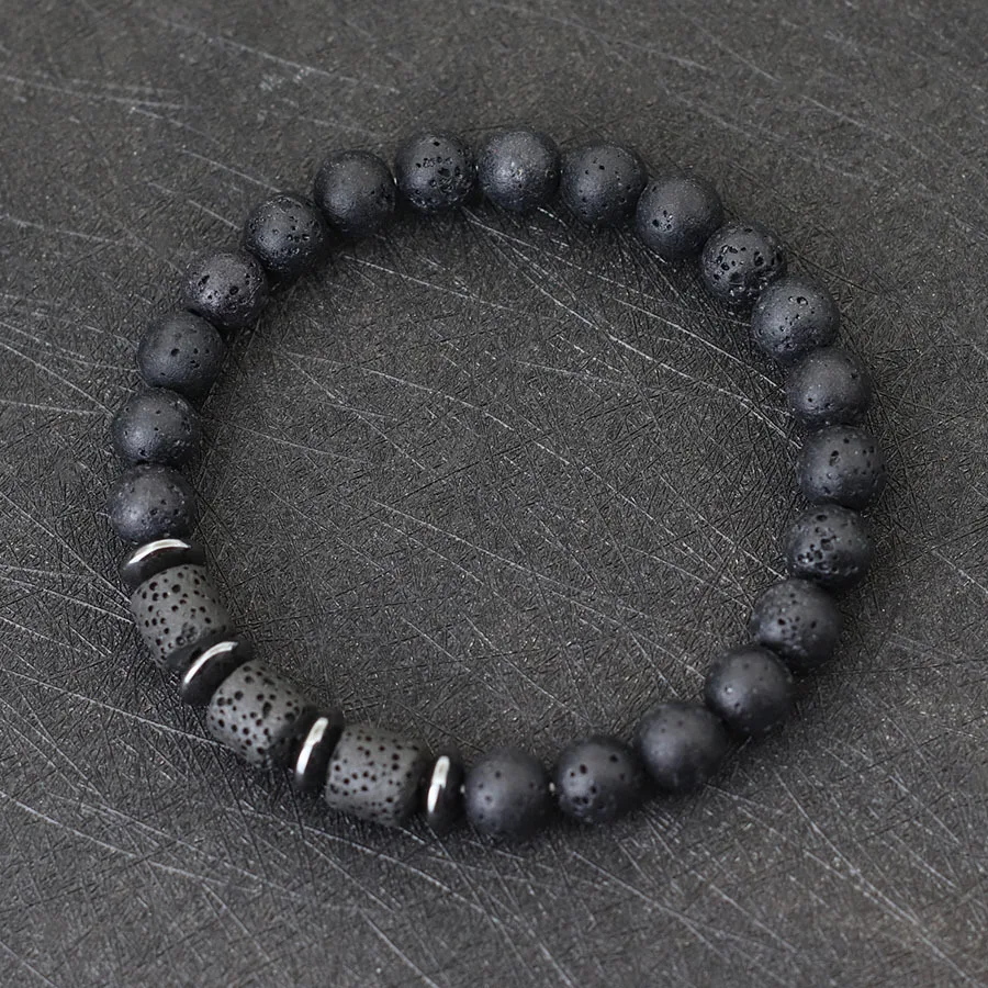 Noter New Novel Men Bracelet Natural Tiger Eyes Volcanic Rock Beaded Braclet Gift For Him Hematite Healing Braslet Pulsera Homme