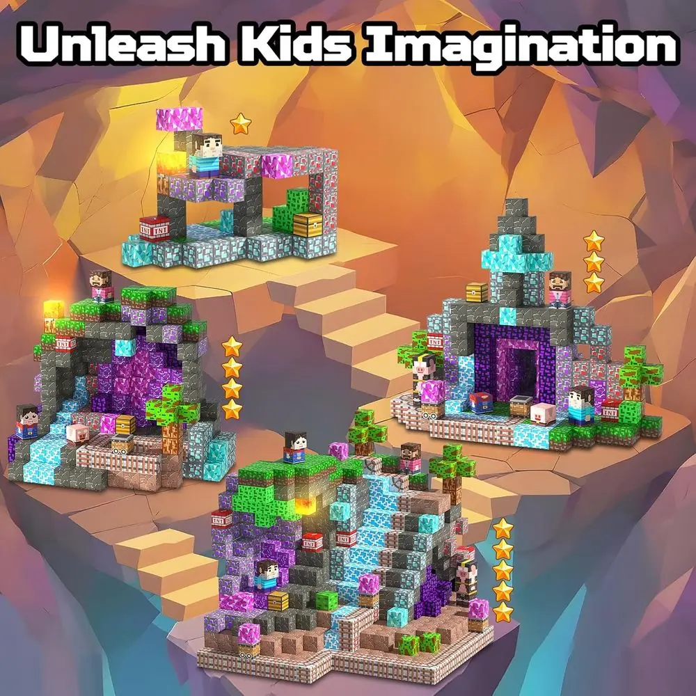 Light-Up 150-Piece Magnetic Building Blocks Set for Kids, STEM-Inspired Sensory Toy, Suitable for Ages 3+, Ideal Christmas or Bi