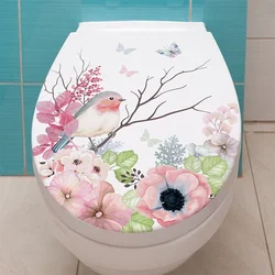 1pc PVC Toilet Lid Decal, Bird & Floral Pattern Toilet Stool Commode Sticker For Bathroom Toilet Sticker 2025 Christmas