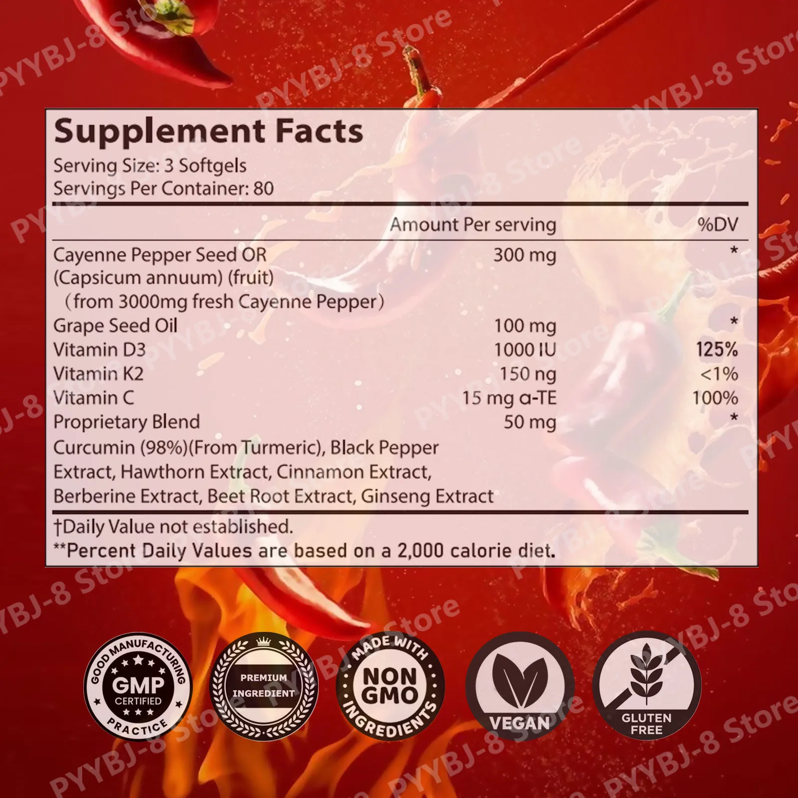 Cayenne Pepper Softgels with Grape Seed Oil and Vitamins D3 & K2 for Daily Vitality, Bone & Leg & heart Support, 240 Softgels