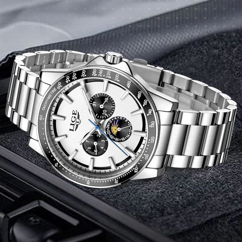 LIGE 2026 ساعات فاخرة جديدة للرجال موضة الأعمال كوارتز ساعات المعصم الرياضية مقاوم للماء مضيئة الصلب ساعة رجالي Reloj Hombre
