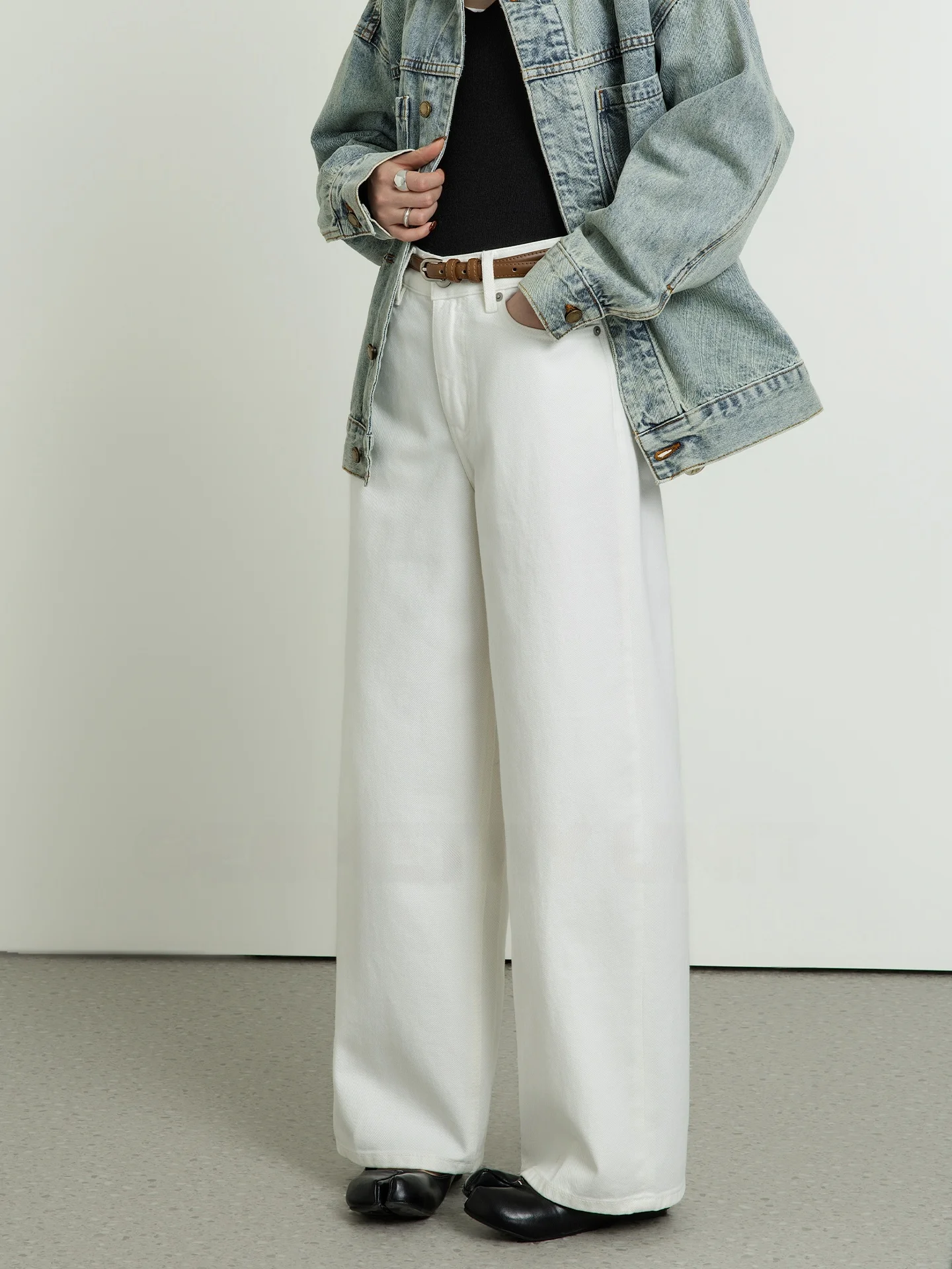 

High Waist Wide Leg Jeans Geometric Single No Stretch 3D Knife White Casual Commute Versatile Pants High Waist Arc Wide Leg J...
