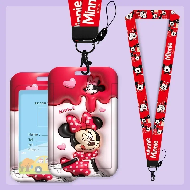 Whosale Disney Mickey Mouse Lanyard Card Holders Cartoon 3D Expansion Card Case Minnie Pooh Bear Bank ID Card Bags for Girls