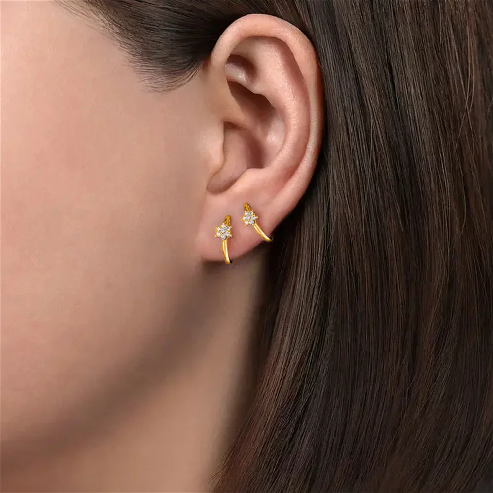 Aide 925 Sterling Silver Bow Charm Gold Hoop Star Moon Colored Zircon Earrings For Women Elegant Piercing Jewelry Hypoallergic