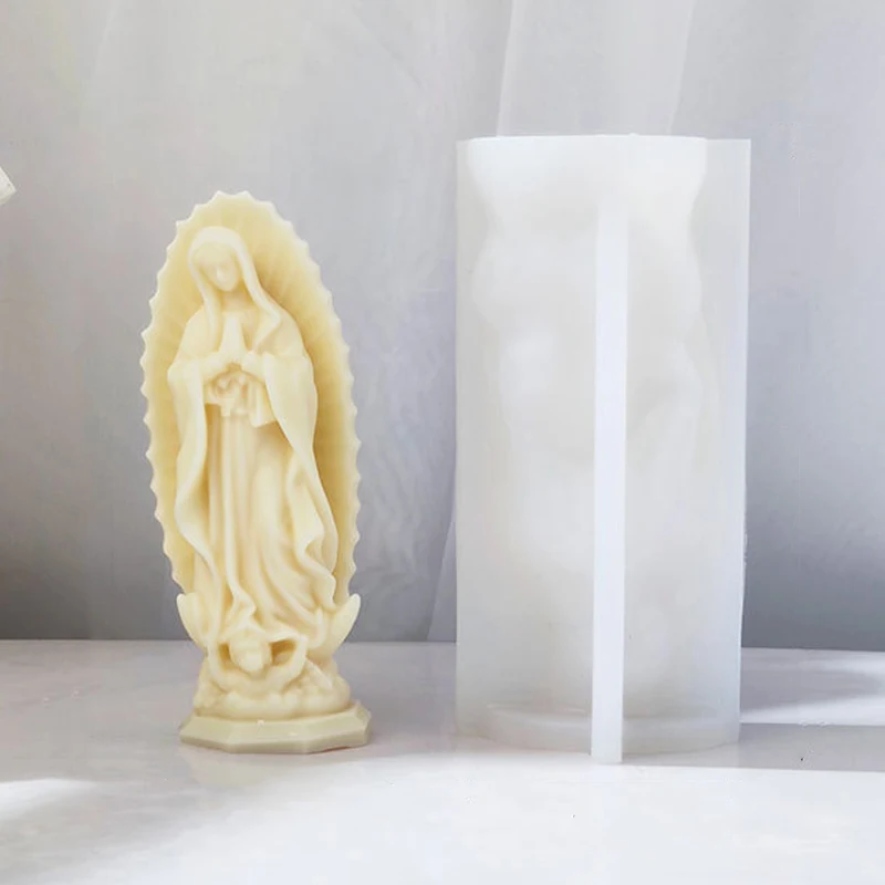 Oração madonna retrato silicone vela molde 3d maria estátua resina gesso fazendo ferramenta artesanal sabão kit decoração para casa artefato presente