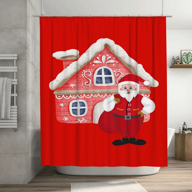 

Очаровательная занавеска для душа Tuniu с Санта-Клаусом, праздничный рождественский декор для ванной комнаты, забавный праздничный подарок, милый дизайн с оленями, водонепроницаемая ткань