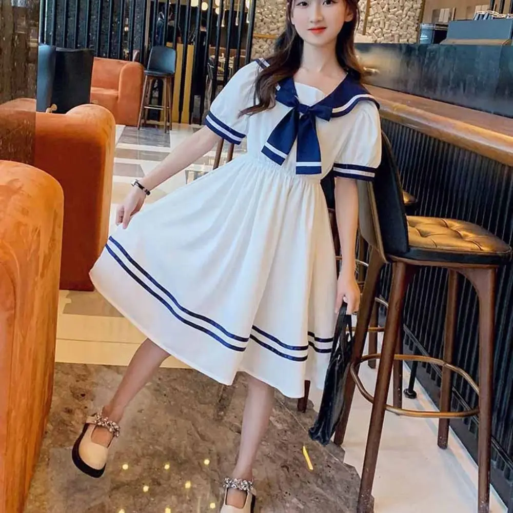 فستان أنيق للفتيات على طراز Preppy مطوي للمراهقين فساتين صيفية للأطفال لحفلات الشاطئ والعطلات للأطفال فستان الأميرات للطلاب