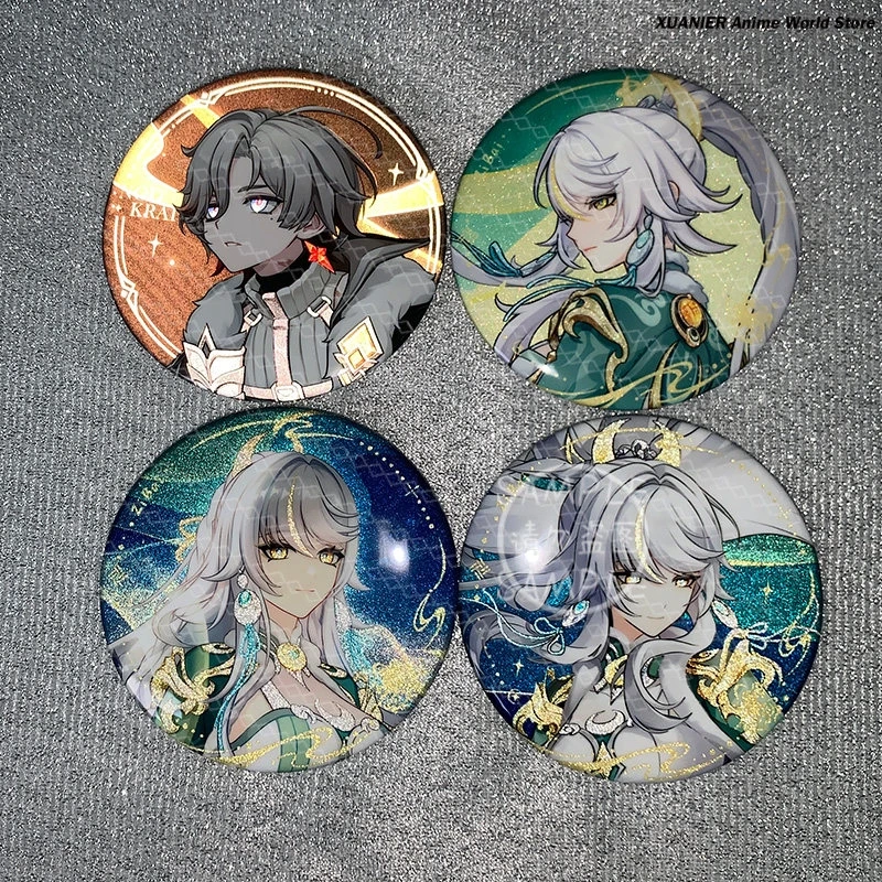 New Anime Illuga Zibai Genshin Impact Badge Double flash reflection Brooch Pin Pendant Bedge Cosplay Surrounding gifts
