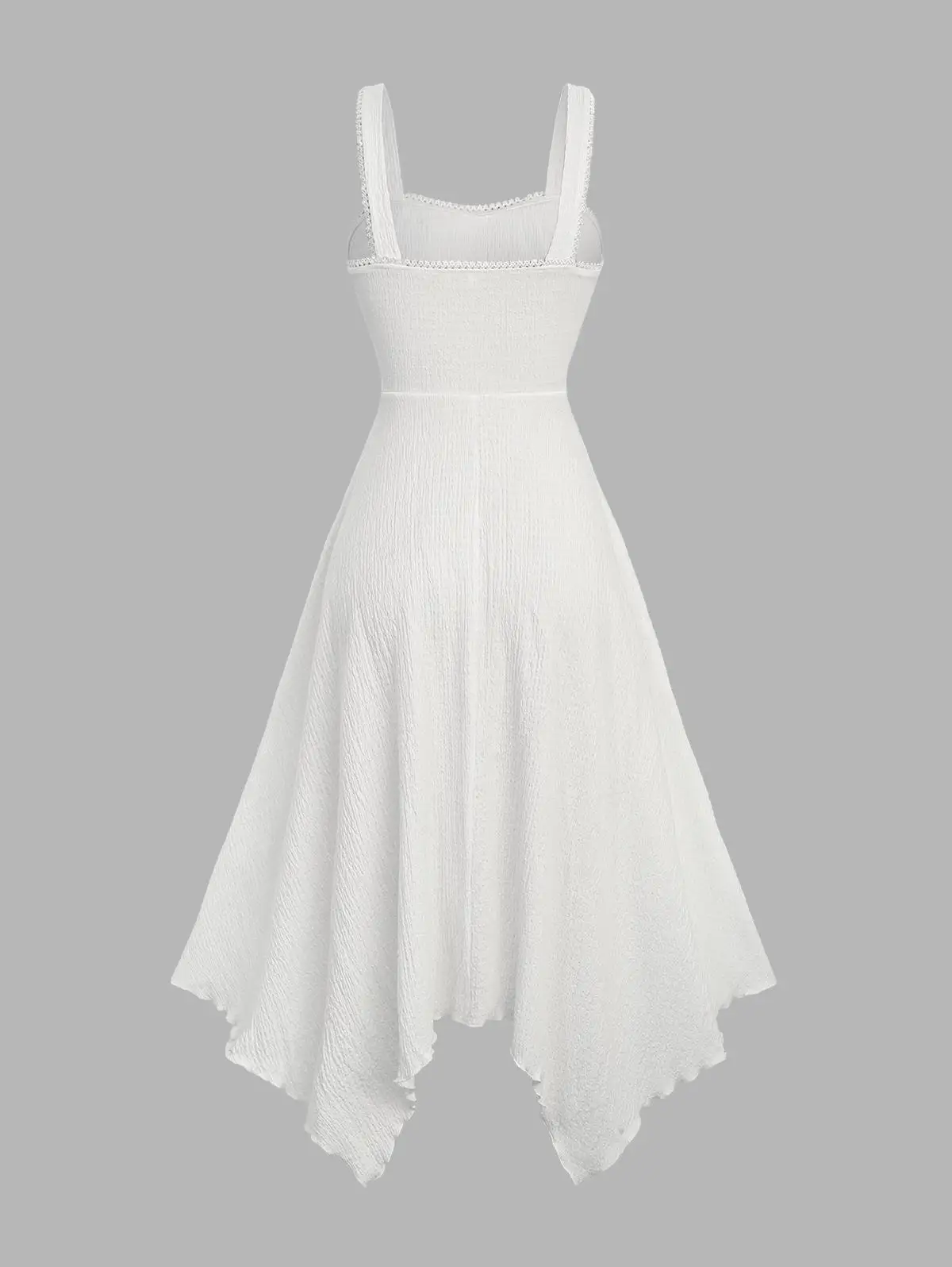 S-3XL 新品 ホワイト アシンメトリー タンクドレス レースアップ グロメット レーストリム シェルバックル フリル レディース サマーファッションドレス