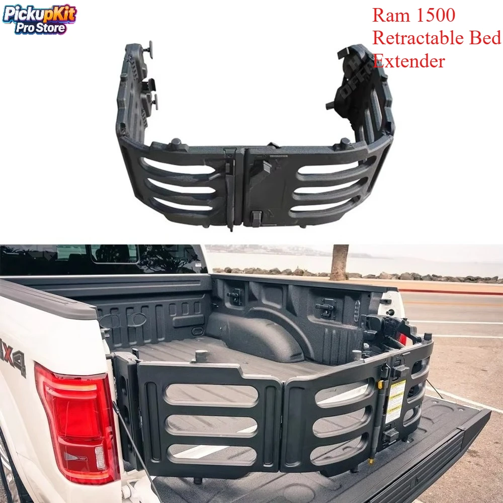

Ram 1500 Retractable Bed Extender Heavy-Duty Aluminum Stowable Kit Fold-Down Cargo Extender Pickup Accessory