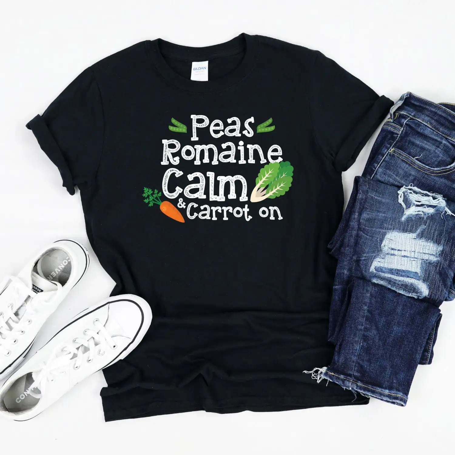 Vegan T-Shirt, Peas Romaine Calm and Carrot On, Vegan Gifts, Vegetarian Tee Shirt, Love Veggies, Proud Vegan