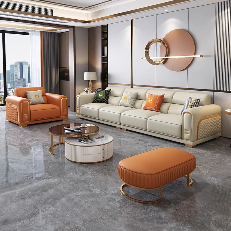 #Modern Lawrence Italian Style Luxury Leather Sectional Sofa Set High-End Quality Sponge Filled Stainless Steel Legs Wholesale