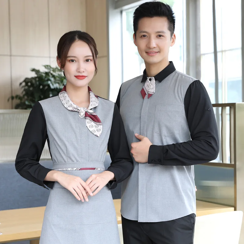 

Tea House Waiter Workwear Long Sleeve Autumn Winter Hotel Hot Pot Restaurant Barbecue Chinese Food Tooling Men and Women Far