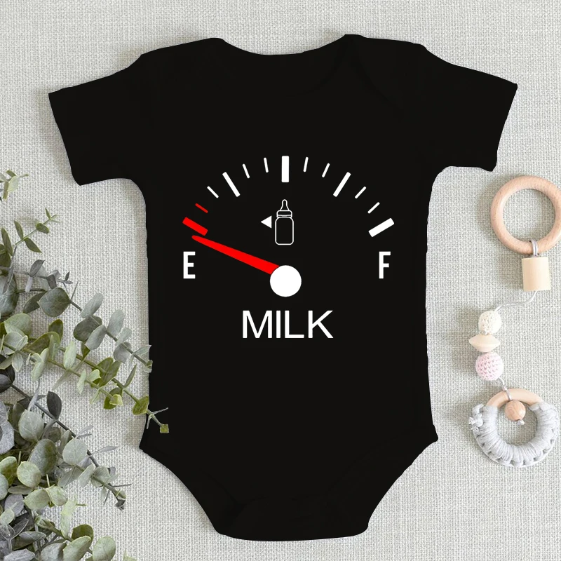 Baby Boys Girls Casual Cute Bodysuits Milk Countdown Print Short Sleeve T-shirt Romper For Four Seasons Infant Crew Neck Romper