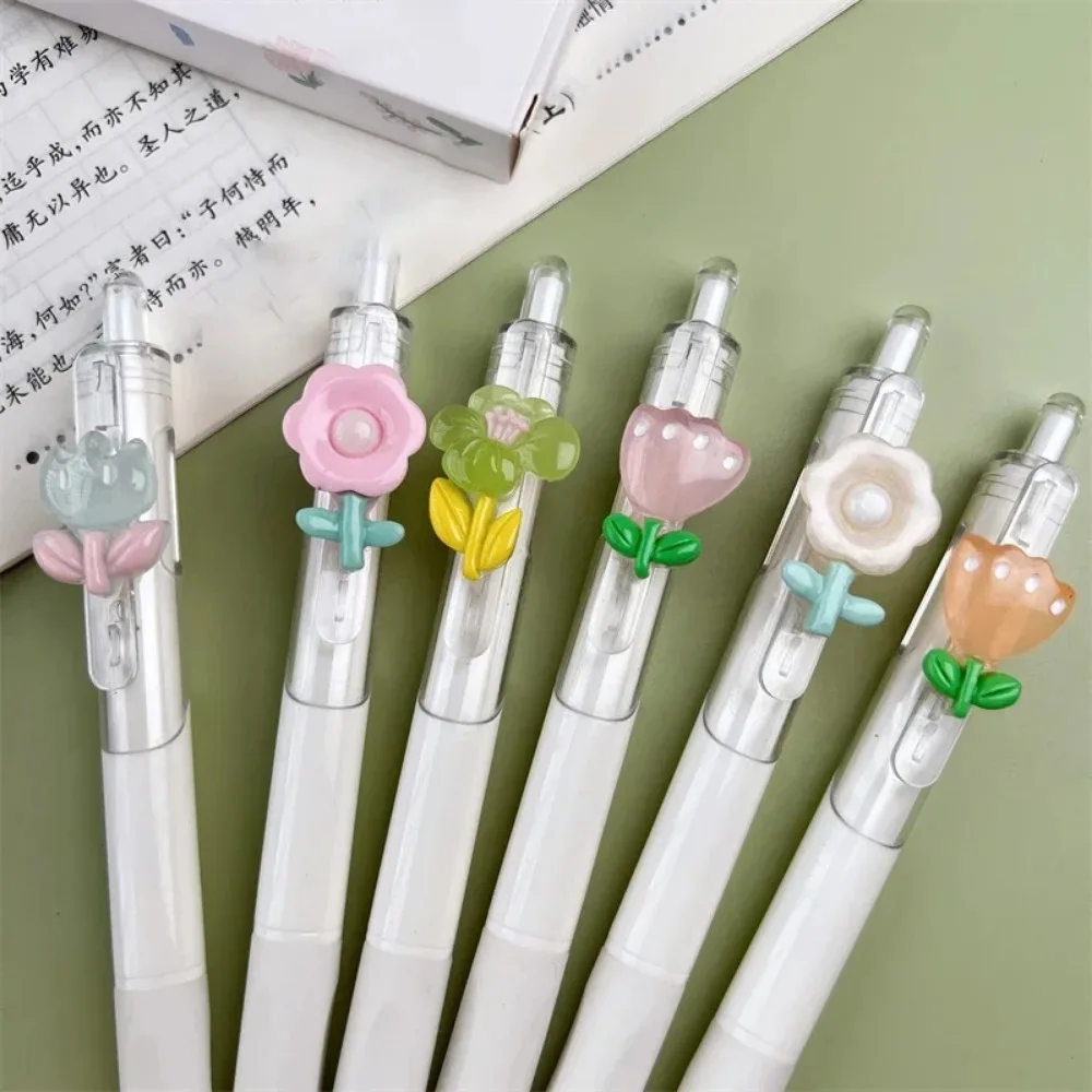 Cute Mini Flower Gel Pens Black Ink Neutral Pens Kawaii Korean Stationery Kids Gifts Writing Tools School Office Supplies