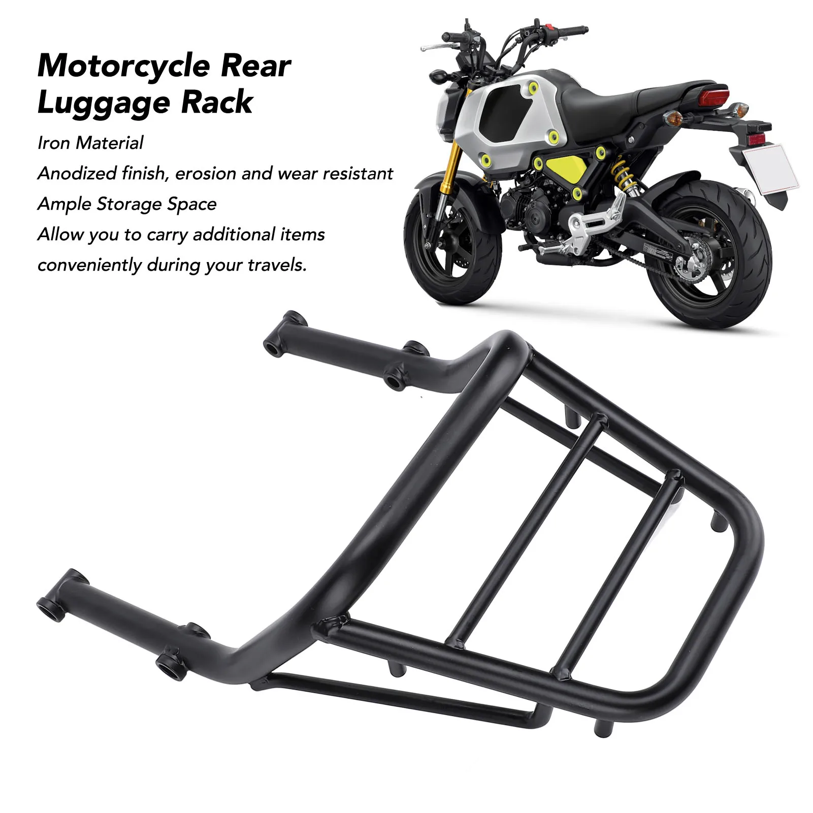 

Motorcycle Rear Luggage Storage Rack Easy Installation Motorcycle Rear Luggage Rack Extended Shelf Sturdy for Grom 125 MSX 125