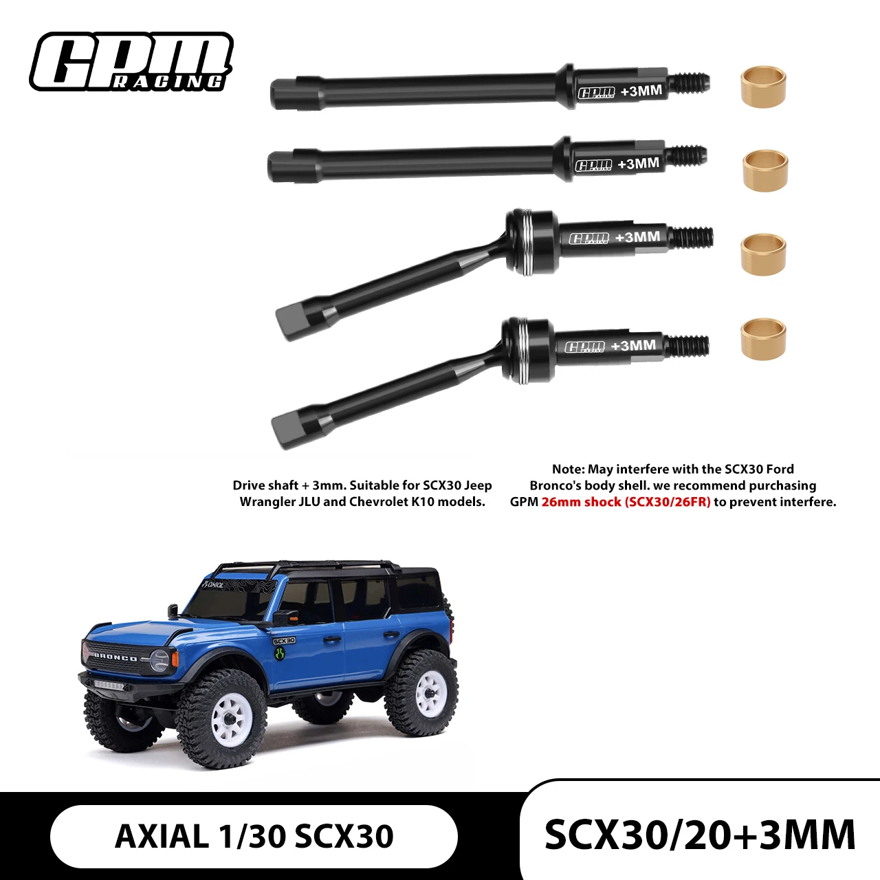 

Стальной приводной вал GPM 4140 (+3 мм) для AXIAL 1/30 SCX30 Ford Bronco Jeep Wrangler JLU AXI-2261 AXI-2260