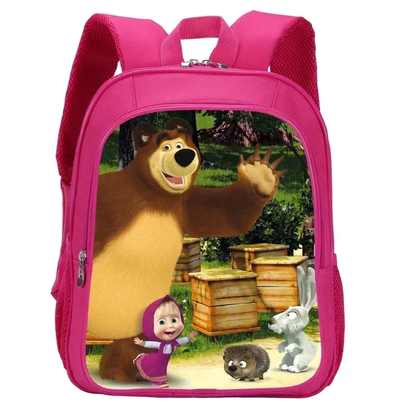 Masha and Michka Children Backpack Anime Martha Double Layer Shoulders Bag Cartoon Printing Student Schoolbag Kids Xmas Gift