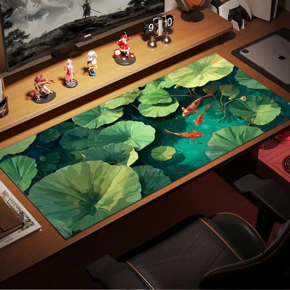 Lotus Leaf and Koi Fish Mouse Pad | Durable large-sized anti-slip rubber desk pad, multi-functional, suitable for gaming/office