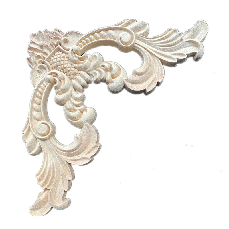 23cm Wood Carved Onlay Appliques for Furniture Cabinet Unpainted Frame Wooden Mouldings Decal Home Decoration