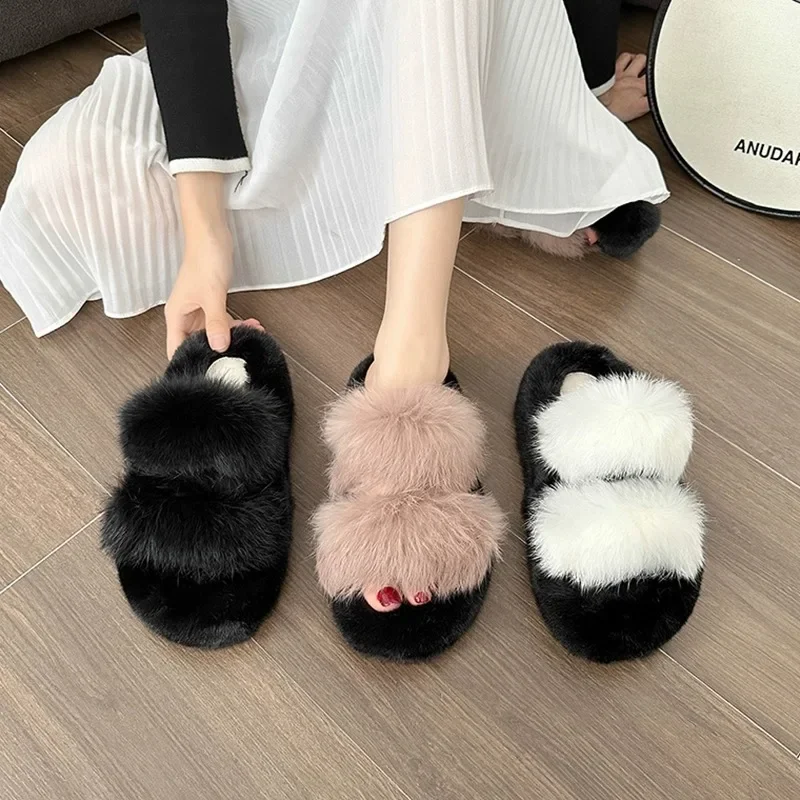 

Woman Furry Ladies Fur Luxury Fluffy Plush Slipper House Soft Fuzzy Platform Indoor Casual Winter Home Warm High Heels Female