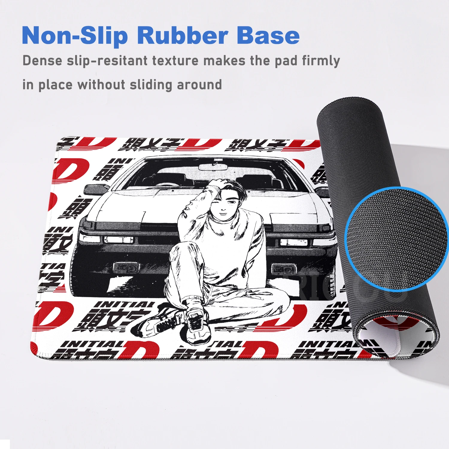 Anime I-Initial D AE86 Mauspad, großes Anti-Rutsch-Mauspad, genähte Kanten, Schreibtischzubehör, XXL-Gaming ​   Tastaturpad 900x400mm
