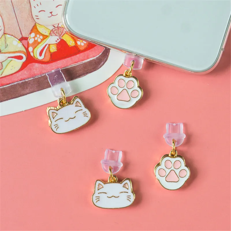 

Cute Dust Plug Charm Kawaii Cat Paw Charge Port Plug For iPhone Phone Anti Dust Cap 3.5MM Jack Type C Dust Protection Stopper