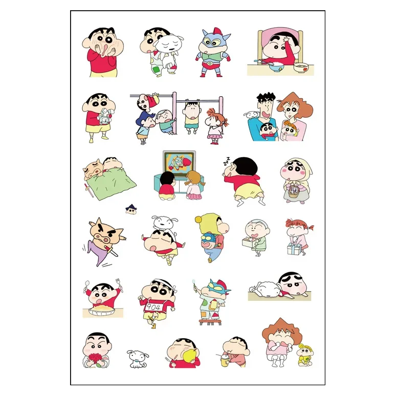 8pcs/set Cartoon Japanese Anime Crayon Shin-chan Kawaii Figure Waterproof Graffiti trunk laptop cup Skateboard DIY Sticker Gifts